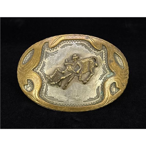 Calf Wrestling Cowboy Trophy Belt Buckle