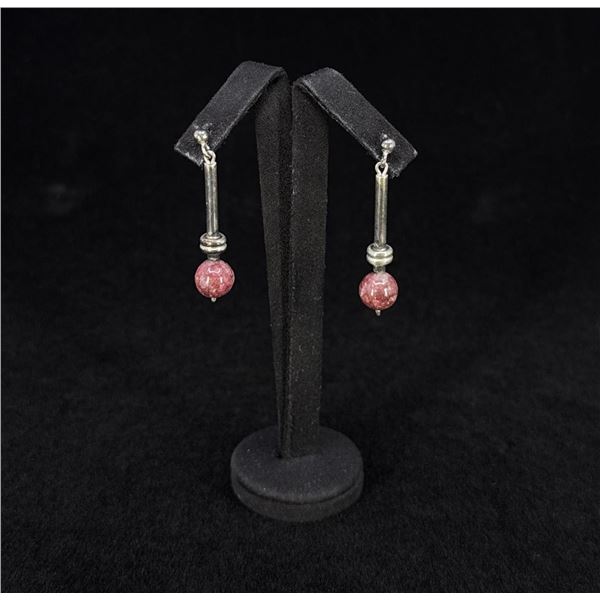 Sterling Silver Rhodonite Ball Earrings