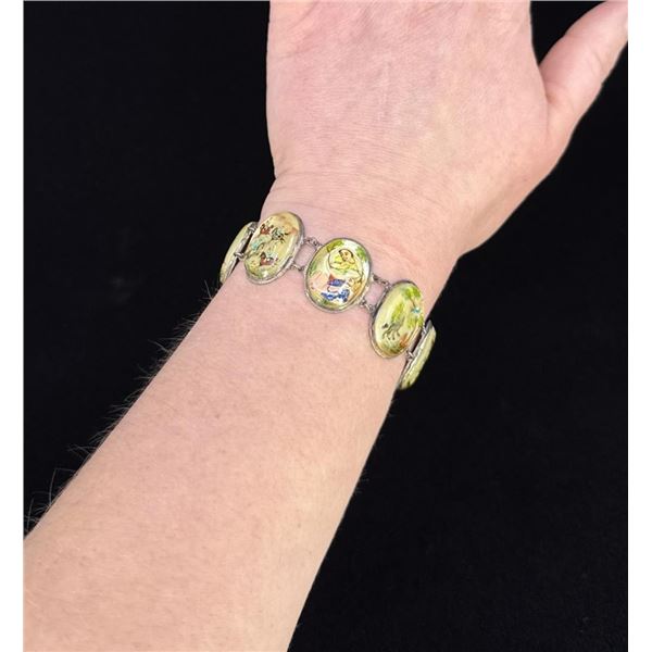 Mughal Persian Sterling Silver Painted Bracelet