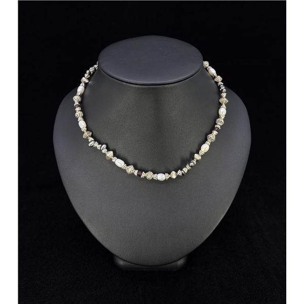 Sterling Silver Garnet Pearl Necklace