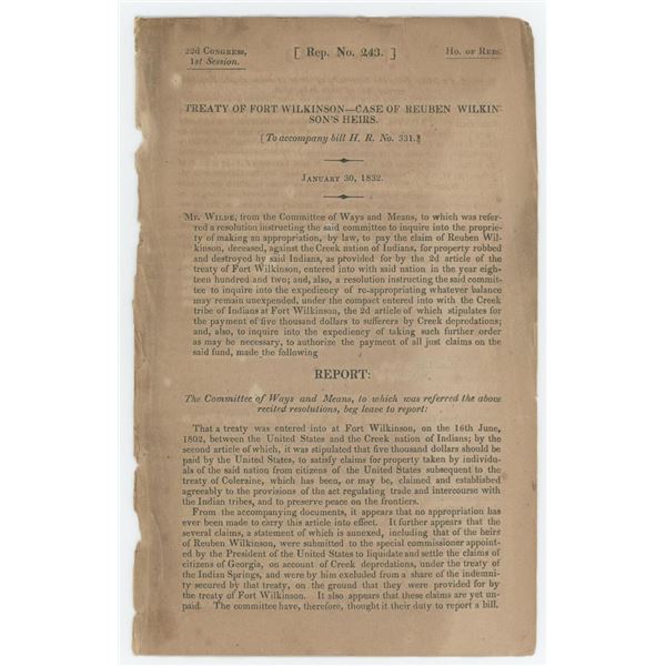 Fort Wilkinson Treaty Senate Hearing Documents