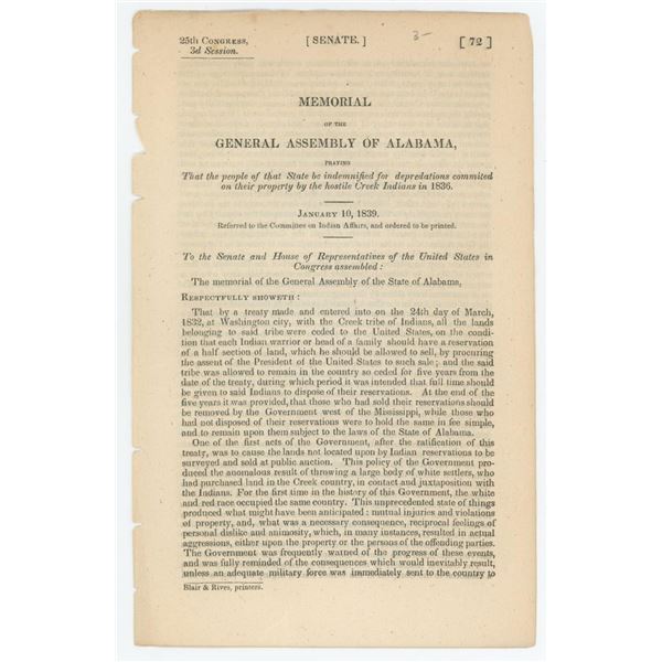 Creek Indians 1836 Senate Hearing Documents