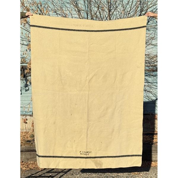 Antique Wool Black Banded Fur Trade Blanket