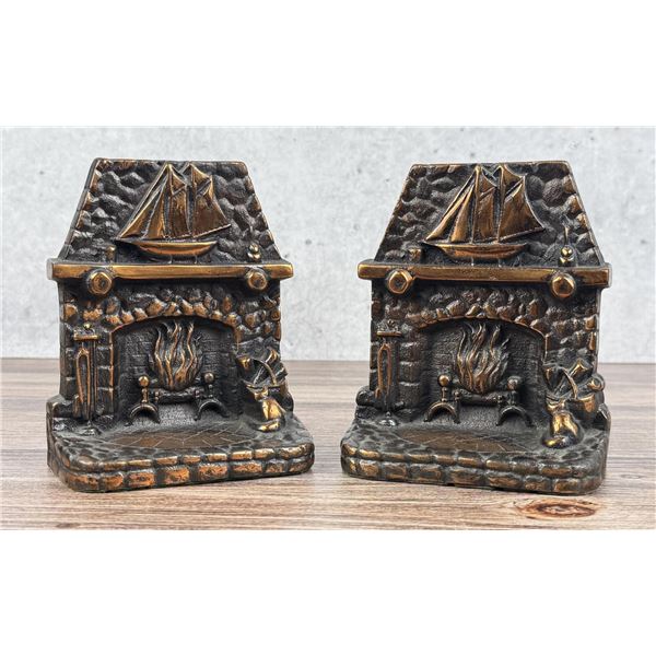 1935 Home's Hearth Bronze Bookends