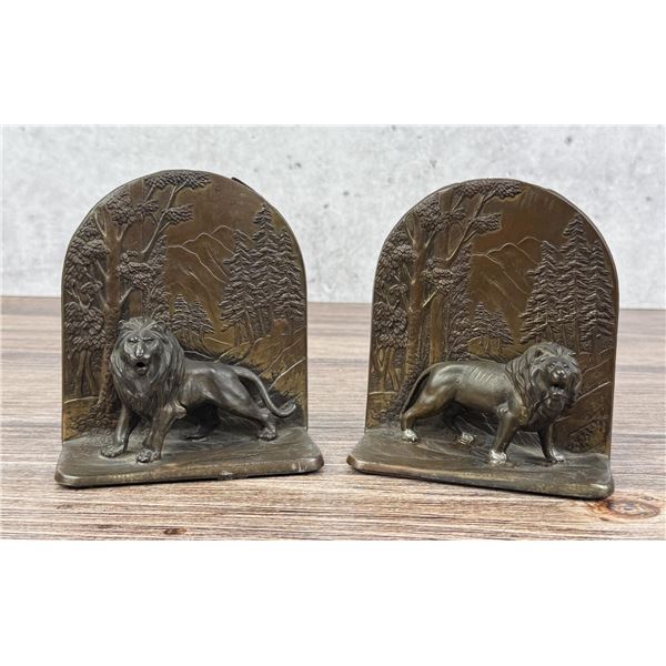 Antique Cast Metal Lion Bookends