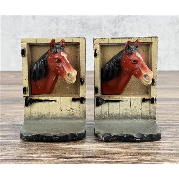 Hubley Cast Iron Horse At Barn Door Bookends