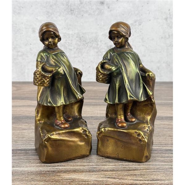 Farmette Bronze Clad Flower Girl Bookends