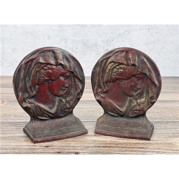 Cast Iron Art Nouveau Veiled Lady Bookends