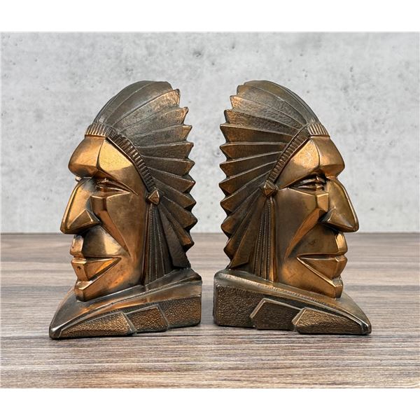 Dodge Art Deco Geometric Indian Chief Bookends