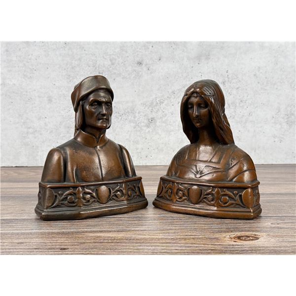 Pompeian Bronze Co Dante & Beatrice Bookends