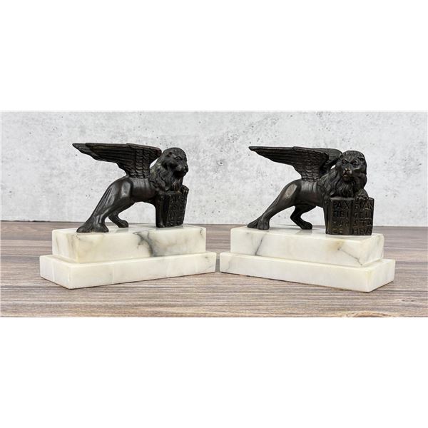 Art Deco Winged Lion of Saint Mark Bookends