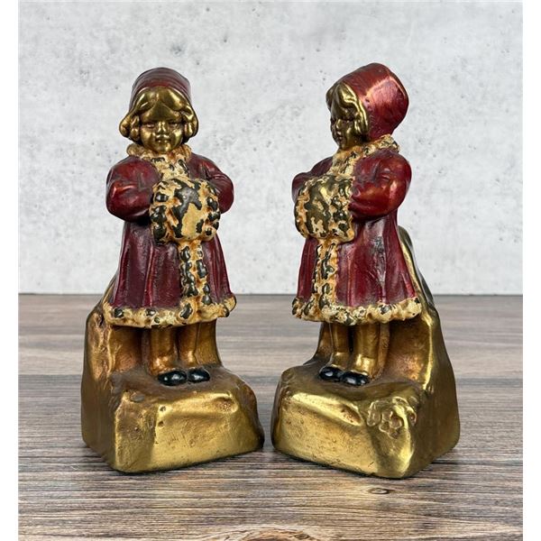 Armor Bronze Clad Christmas Girl Bookends
