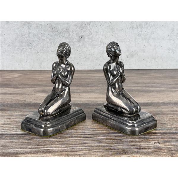 Art Deco Silver Clad Nude Bookends