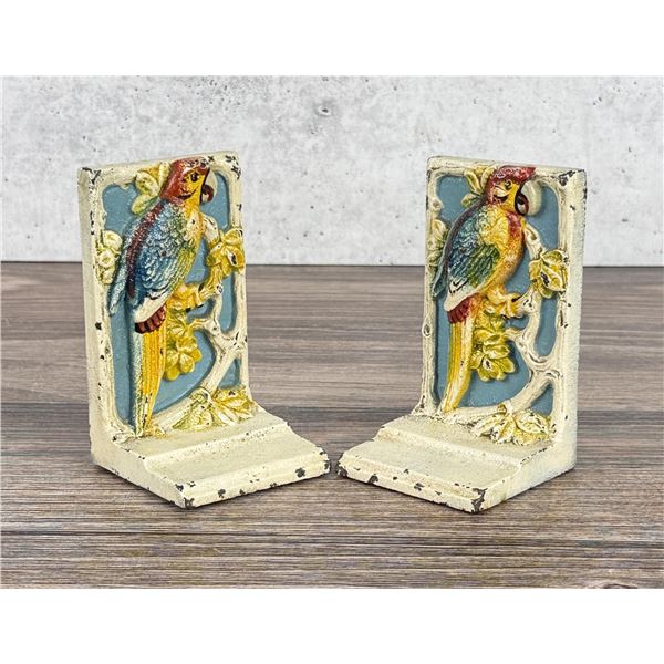 Hubley Cast Iron Parrot Bookends