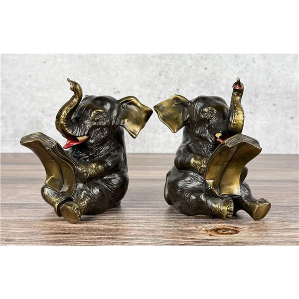 PM Craftsman Elephant Reading The Times Bookends