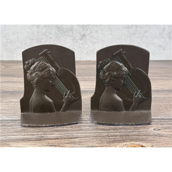Art Nouveau Woman Playing Harp Bookends