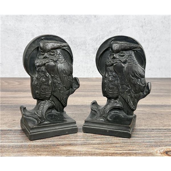 Galvano Bronze Clad Owl & Moon Brass Bookends 177