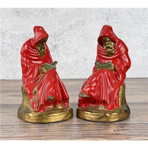 Armor Bronze Reading Robed Monk Bookends