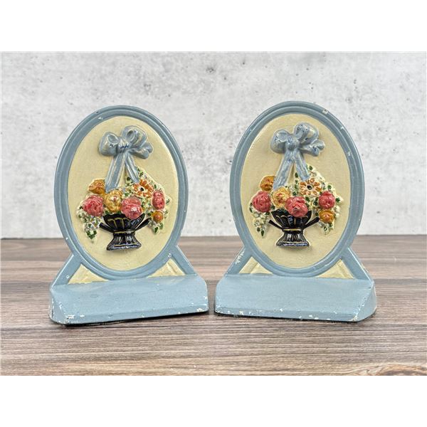 Hubley Cast Iron Flower Basket Door Stops Bookends