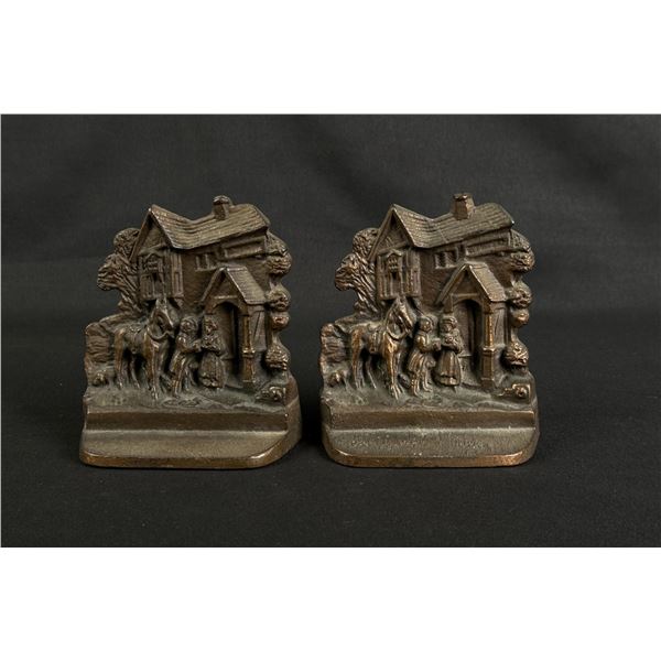 Village Scene Bronze Bookends