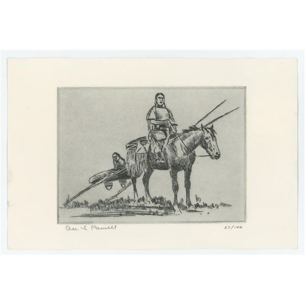Ace Powell Engraving Indian Travois
