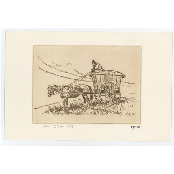 Ace Powell Engraving Indian Hay Wagon