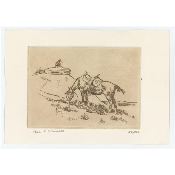 Ace Powell Engraving Indian on Mesa
