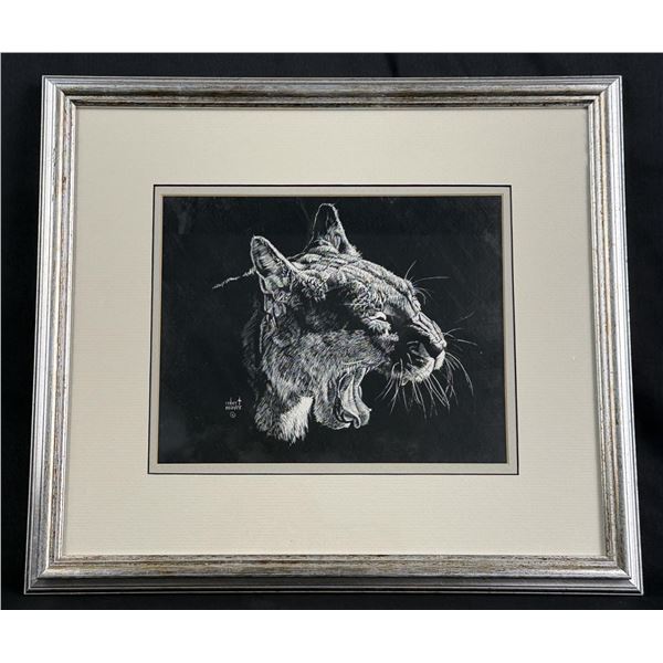 Robert Neaves Montana Scratchboard Bobcat