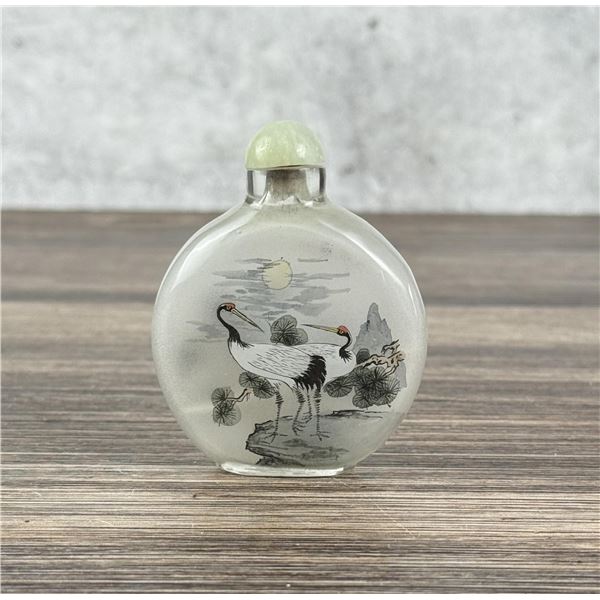 Chinese Reverse Painted Crane Glass Snuff Bottle