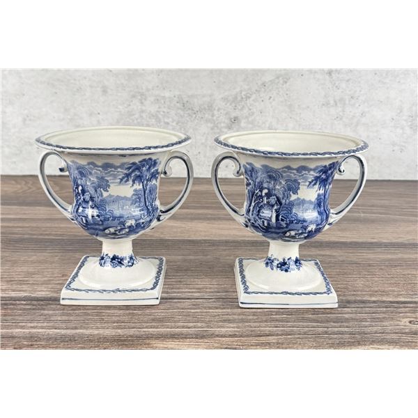 Pair of Booths British Scenery Footed Urns