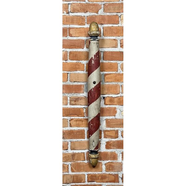 Antique Red and White Painted Wood Barber Pole