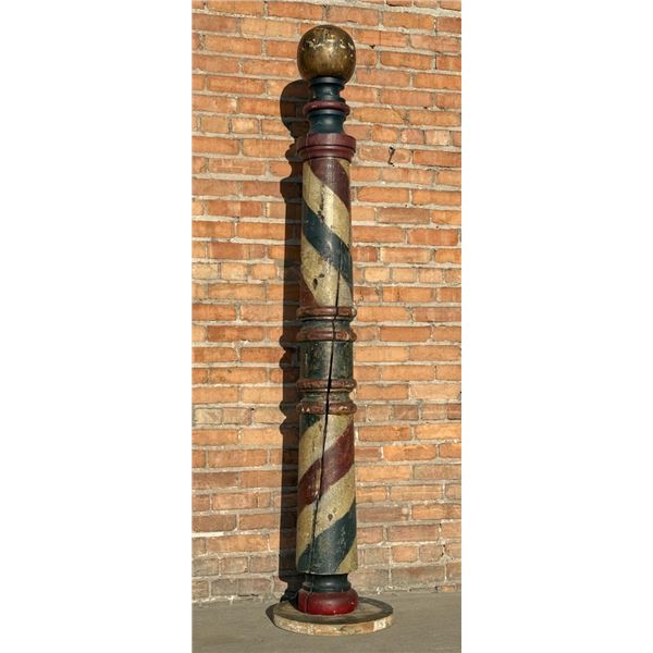 Outstanding Antique Painted Wood Barber Pole