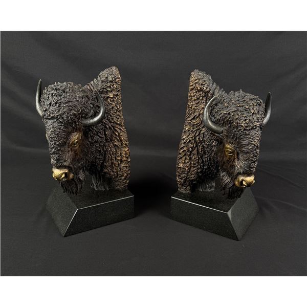 Fred Boyer Montana Buffalo Bull Bronze Bookends