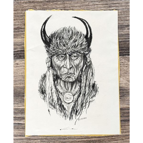 Ron Foreman Montana Indian Charcoal Drawing