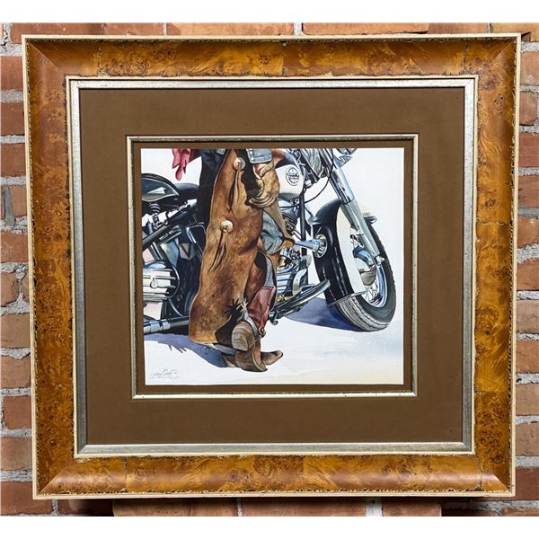 Nelson Boren Motorcycle Cowboy Watercolor Painting