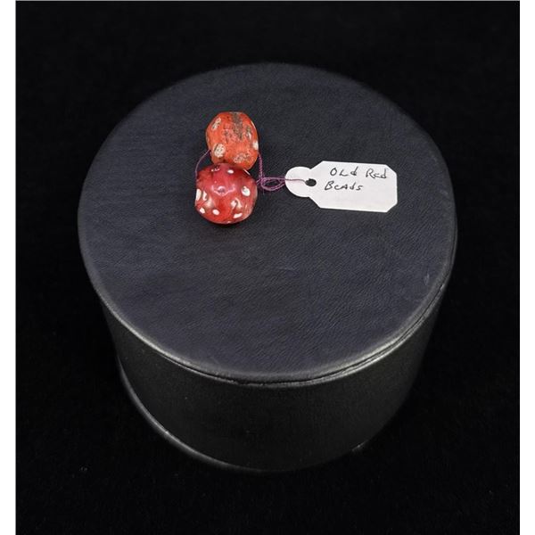 Pair of Red White Heart Indian Trade Beads
