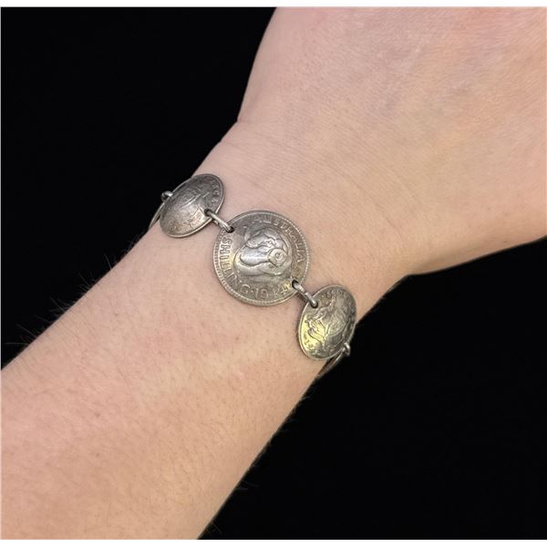 WW2 Trench Art Sterling Silver Coin Bracelet