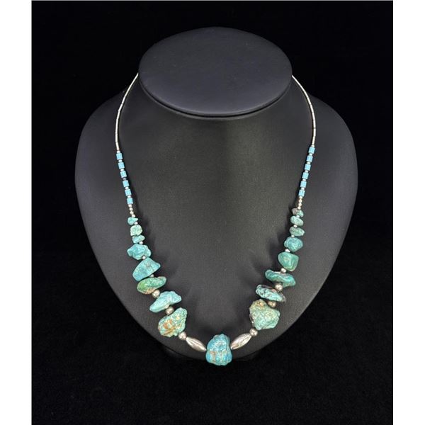 Navajo Sterling Turquoise Nugget Necklace