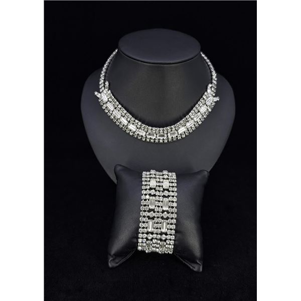 Rhinestone Costume Jewelry Necklace and Bracelet