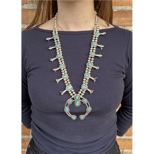 Navajo Sterling Silver Turquoise Squash Blossom