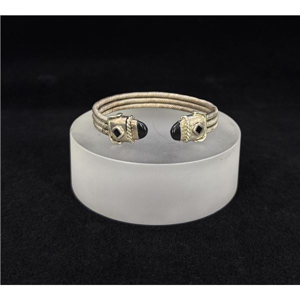 Mexican Sterling Triple Coil Onyx Bracelet