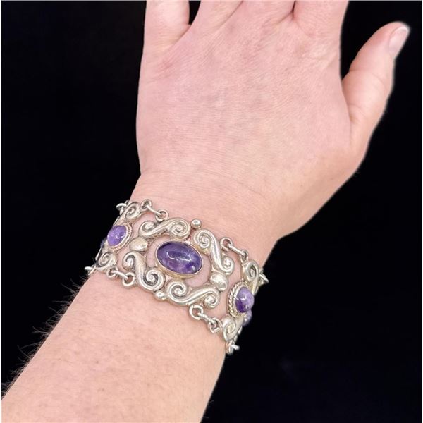 Taxco Mexico Sterling Silver Amethyst Bracelet