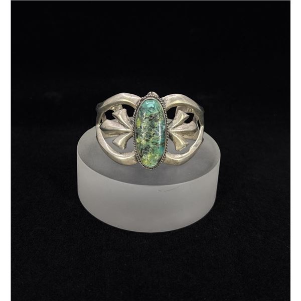 Navajo Sterling Turquoise Tufa Sand Cast Bracelet