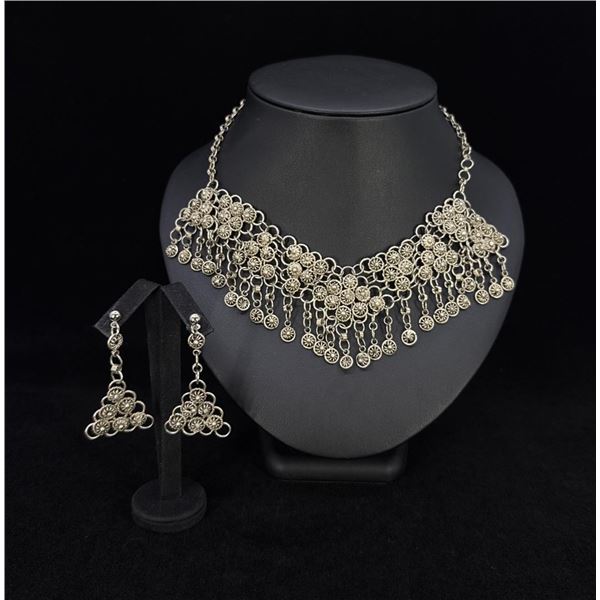 Tribal Belly Dancer Bib Necklace and Earrings