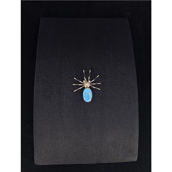 Navajo Sterling Silver Turquoise Spider Brooch