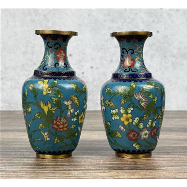 Pair of Chinese Cloisonne Enamel Vases