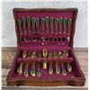Image 1 : Gold Tone and Green Enamel Flatware Set