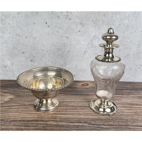 Sterling Silver Bowl and Perfume Bottle