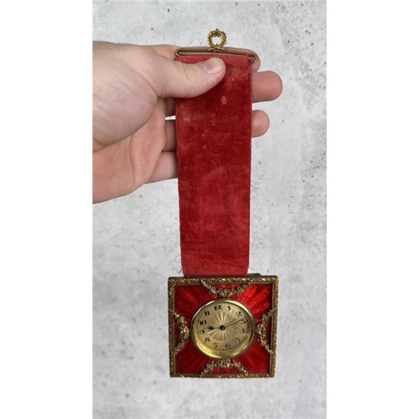 Antique Guilloche Enamel Ribbon Clock