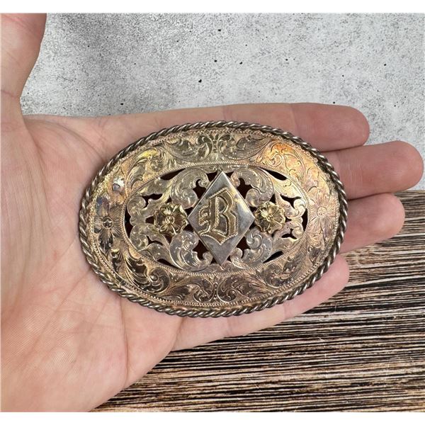 Sterling Silver 14k Gold Cowboy Belt Buckle